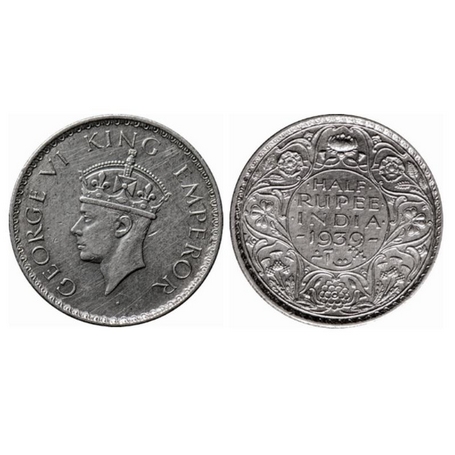 George VI, Silver, ½ Rupee, 1939, Calcutta Mint, Head type II, A(a)/I, No dot, Milled edge