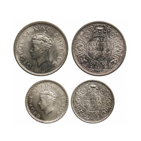 George VI, Silver & Half Silver (2 Coins), ½ Rupee, 1939, ¼ Rupee 1940, Bombay Mint, I Hea