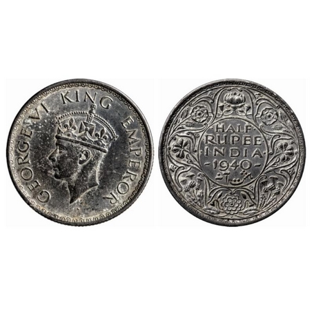 George VI, Half Silver, ½ Rupee, 1940, Bombay Mint, Head type II, A(a)/I, Dot, Milled edge