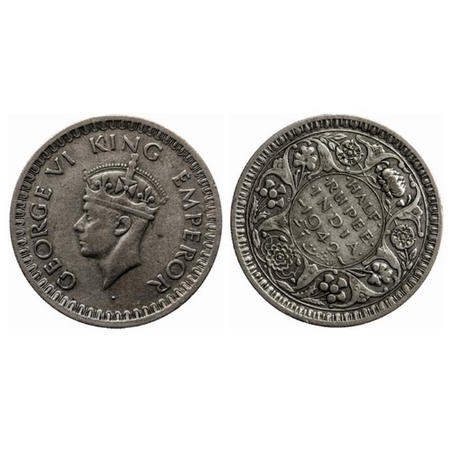 George VI, Half Silver, ½ Rupee, 1942, Bombay Mint, Head type II, B/II, Dot, Security edge