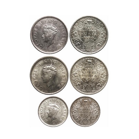 George VI, Silver (3 Coins), ½ Rupee (2), 1939 (Cal) A/I No dot, 1939 (Bom) Head Type I, A