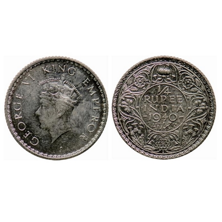 George VI, Half Silver, ¼ Rupee, 1940, Bombay Mint, Type I. GK 1326. Almost Uncirculated, 
