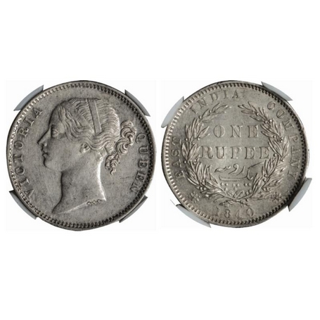 Victoria Queen, Silver, Rupee, 1840, Divided Legend, Madras Mint, W.W.B. raised, dot after