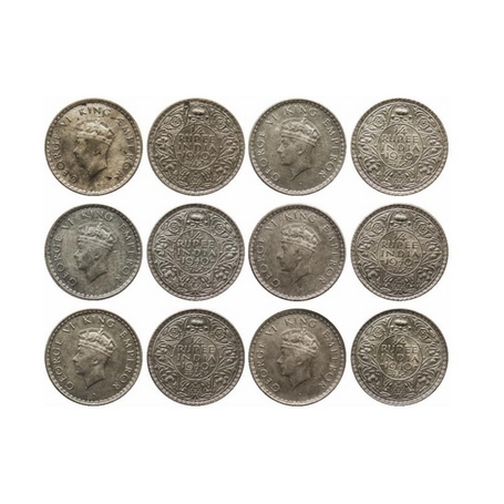 George VI, Half Silver, ¼ Rupee (6 Coins), 1940, Bombay Mint, Type I. GK 1326. Scarce. Fin