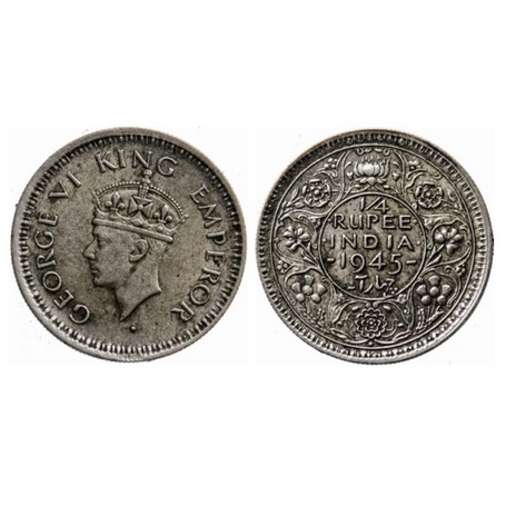 George VI, Half Silver, ¼ Rupee, 1945, Bombay Mint, Head type II, Reverse II, Dot, Securit