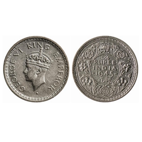 George VI, Half Silver, ¼ Rupee, 1945, Bombay Mint, Head Type II, Reverse II, Dot, Milled 