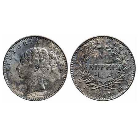 Victoria Queen, Silver, ½ Rupee, 1840, Continuous Legend, Madras Mint, A/I, Thick and larg