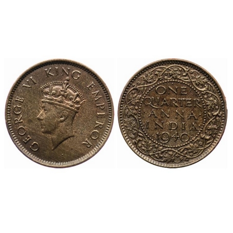 George VI, Bronze, Quarter Anna, 1940, Bombay Mint, Type I, Dot above letter 'N' of One. G
