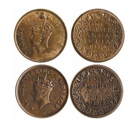 George VI, Bronze, Quarter Anna (2 Coins), 1940, Bombay Mint, Type I and II. GK 1425, 1426