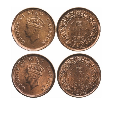 George VI, Bronze, 1/12 Anna, 1939, Bombay Mint, Dot, II Head, 1942, Bombay Mint, II Head,