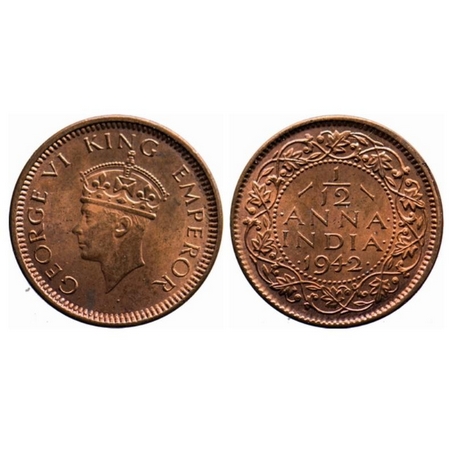 George VI, Bronze, 1/12 Anna, 1942, Bombay Mint, Head Type II, Dots by year. GK 1458. Bril