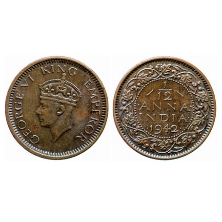 George VI, Bronze, 1/12 Anna, 1942, Bombay Mint, Type II, Dots by year. GK 1458. Extremely