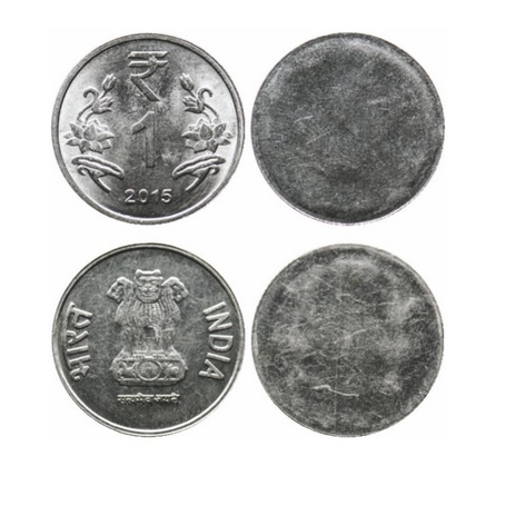 1 Rupee, 2015, Steel (2 Coins), 3.74gm, Kolkata Mint, Error, Obverse and Reverse Uniface. 