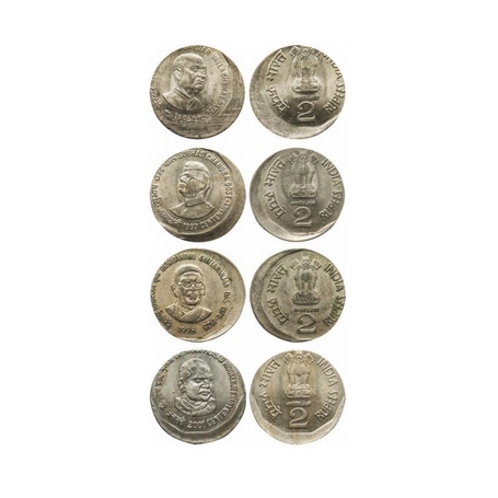 2 Rupees, Copper-Nickel (4 Coins), Error, 10% to 20% off center, 1) 1996, 5.73gm, Calcutta