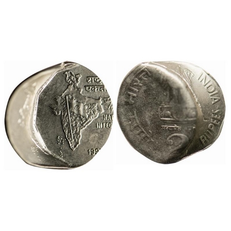 2 Rupees, 1997, Copper-Nickel, 5.86gm, Error, Double struck, Capped. Cleaned, Extemely Fin