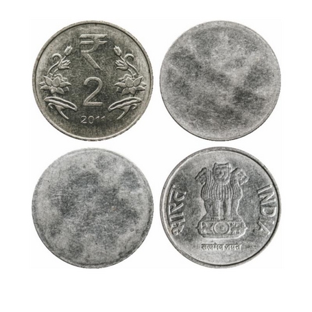 2 Rupees, 2011, Steel (2 Coins), 4.82gm, Kolkata Mint, Error, Obverse and Reverse Uniface.