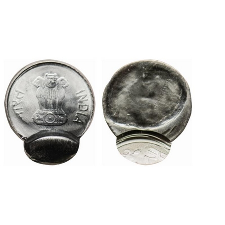 2 Rupees, 2011-2017, Steel, 4.88gm, Error, Obverse partial brockage, Reverse double struck