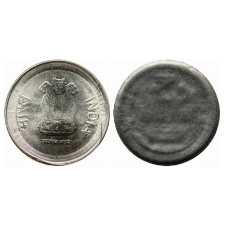 2 Rupees, 2011-2017, Steel, 4.52gm, Error, Broad struck, Uniface. Scarce.
