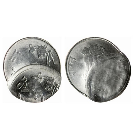 2 Rupees, 2011-2017, Steel, 4.75gm, Error, Double struck. Extremely Fine, Scarce.