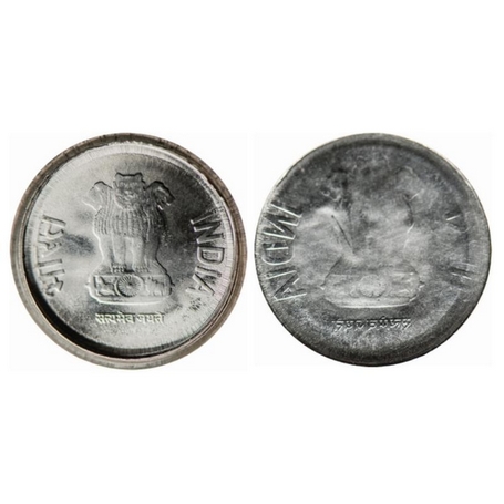 2 Rupees, 2011-2017, Steel, 4.96gm, Error, Obverse brockage. About Uncirculated, Scarce.