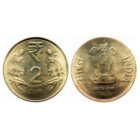 2 Rupees, 2016, Brass, 5.90gm, Kolkata Mint, Error, OMS on Brass instead of Steel. Almost 