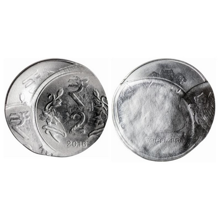 2 Rupees, 2016, Steel, 4.95gm, Kolkata Mint, Error, Triple struck. Almost Uncirculated. Sc