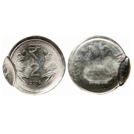 2 Rupees, 2016, Steel, 4.88gm, Kolkata, Error, minor Double struck. About Uncirculated, Sc