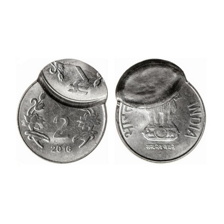 2 Rupees, 2016, Steel, 4.86gm, Kolkata Mint, Error, Double struck, second struck in 6 O'cl