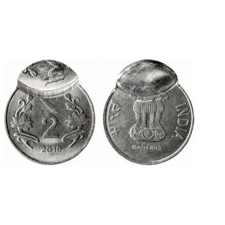 2 Rupees, 2016, Steel, 4.91gm, Kolkata Mint, Error, Double struck, second struck in 6 O'cl