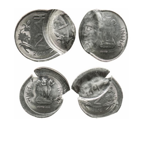 2 Rupees, 2016, Steel (2 Coins), 4.87gm, 4.85gm, Error, 1) 2016, Kolkata Mint, Double stru