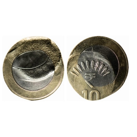 10 Rupees, 2011-2017, Bimetal, 7.74gm, Error, Reverse Uniface. Extremely Fine. Scarce, Sca