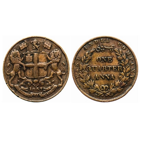 Victoria Queen, EIC Issue, Copper, Quarter Anna, 1857, R. Heaton & Sons, Birmingham Mint, 