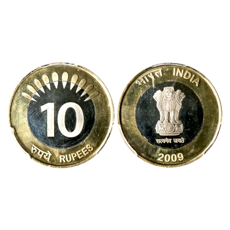 2009, Trial pattern, Bimetal, 10 Rupees, Struck at Kolkata Mint, Larger Asoka Lion Emblem,
