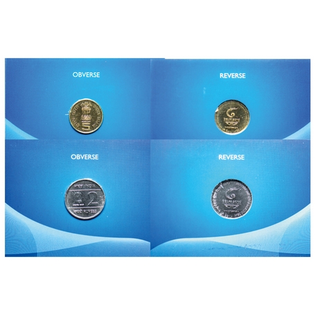 2010, Unc Coins (2 different packets), Steel & Brass, 2 Rupees Steel and 5 Rupees Brass , 
