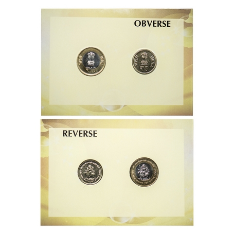 2012, Unc Set of 2 Coins, 10 rs Bimetal, 5 rs Brass, Mumbai Mint. Uncirculated. Specially 