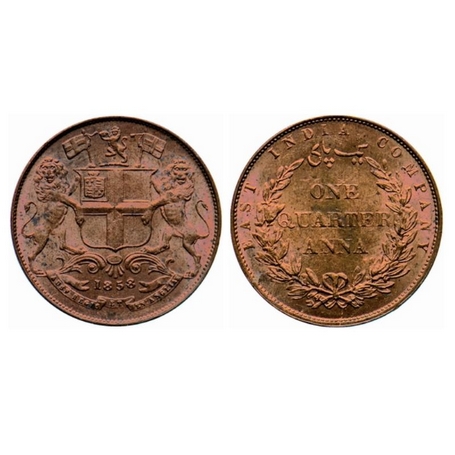 Victoria Queen, EIC Issue, Copper, Quarter Anna, 1858, J. Watt & Co. Birmingham Mint, Sing