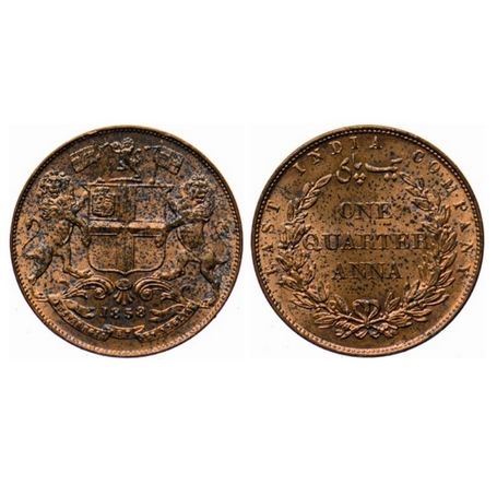 Victoria Queen, EIC Issue, Copper, Quarter Anna, 1858, J. Watt & Co. Birmingham Mint, Sing