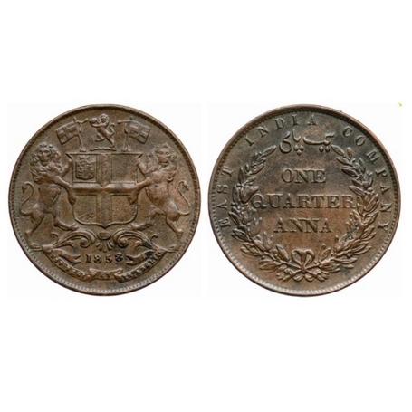 Victoria Queen, EIC Issue, Copper, Quarter Anna, 1858, J. Watt & Co. Birmingham Mint, sing