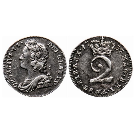 Great Britain, Silver (0.9250 silver), 1.00gm 2 Pence, 1737, George II. KM 568. Extremely 