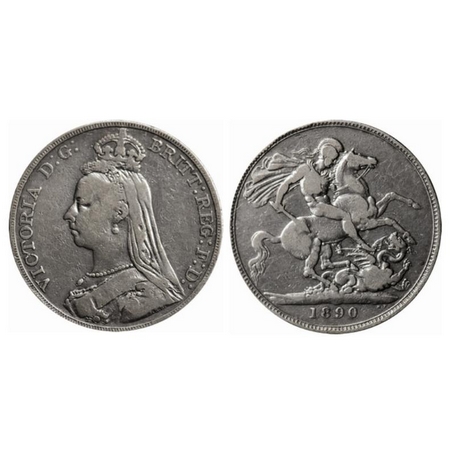 Great Britain, Silver (0.9250 silver) Crown, 27.70gm, 1890, Obv: Victoria portrait facing 