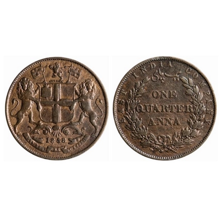 Victoria Queen, EIC Issue, Copper, Quarter Anna, 1858, R. Heaton & Sons, Birmingham Mint, 