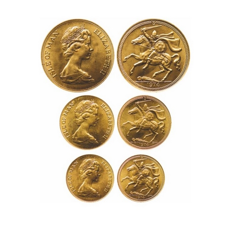 Isle of Man, Gold (0.9170 gold), set of 3 coins, 1974, Ruler Elizabeth II, 2 Pounds 16.00g
