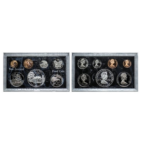 New Zealand, Proof Set, (7 Coins set), 1977. Proof with original acrylic box & packaging. 