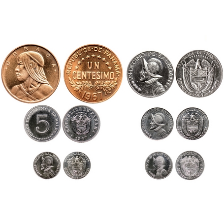 Panama, Proof (6 Coins), 1967, Bronze Centesimos, Copper-Nickel 5 Cenesimos, 1/10, 1/4, 1/