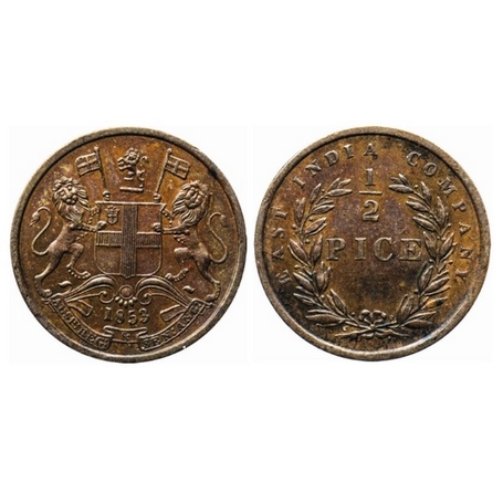 Victoria Queen, EIC Issue, Copper, ½ Pice, 1853, Calcutta Mint, B/I. GK 235. Extremely Fin