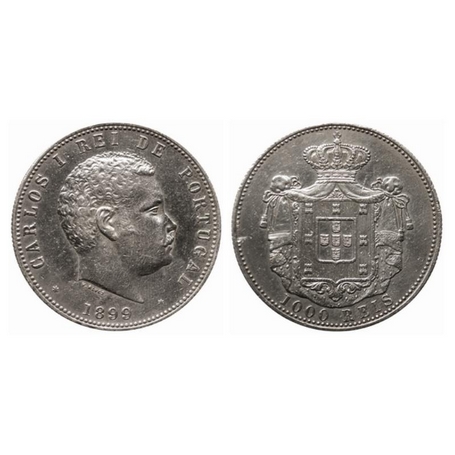 Portugal, Silver (0.917 silver), 24.81gm, 1000 Reis, 1899, Carlos I, Obv: Portrait of King