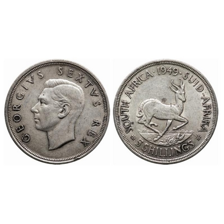 South Africa, Silver (0.500 silver) 5 Shillings, 28.21gm, 1949 AD, Obv: Bust of George VI 