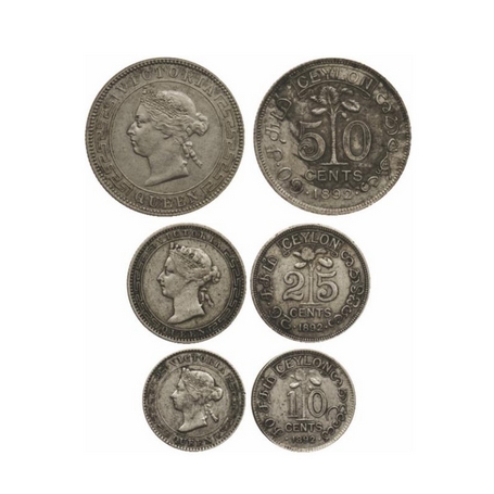 Sri Lanka, Ceylon, Silver (0.800 silver), (3 Coins), 50, 25, 10 Cents, Decimal coinage, 18