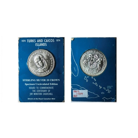 Turks & Caicos Islands, Silver Matte (0.9250 Silver), 38.70gm, 20 Crowns, 1974 AD, Ruler E
