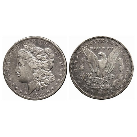 U.S.A., Silver Morgan Dollar (0.900 silver), 26.43gm, 1885 S, Obv: Portrait of Liberty, E.